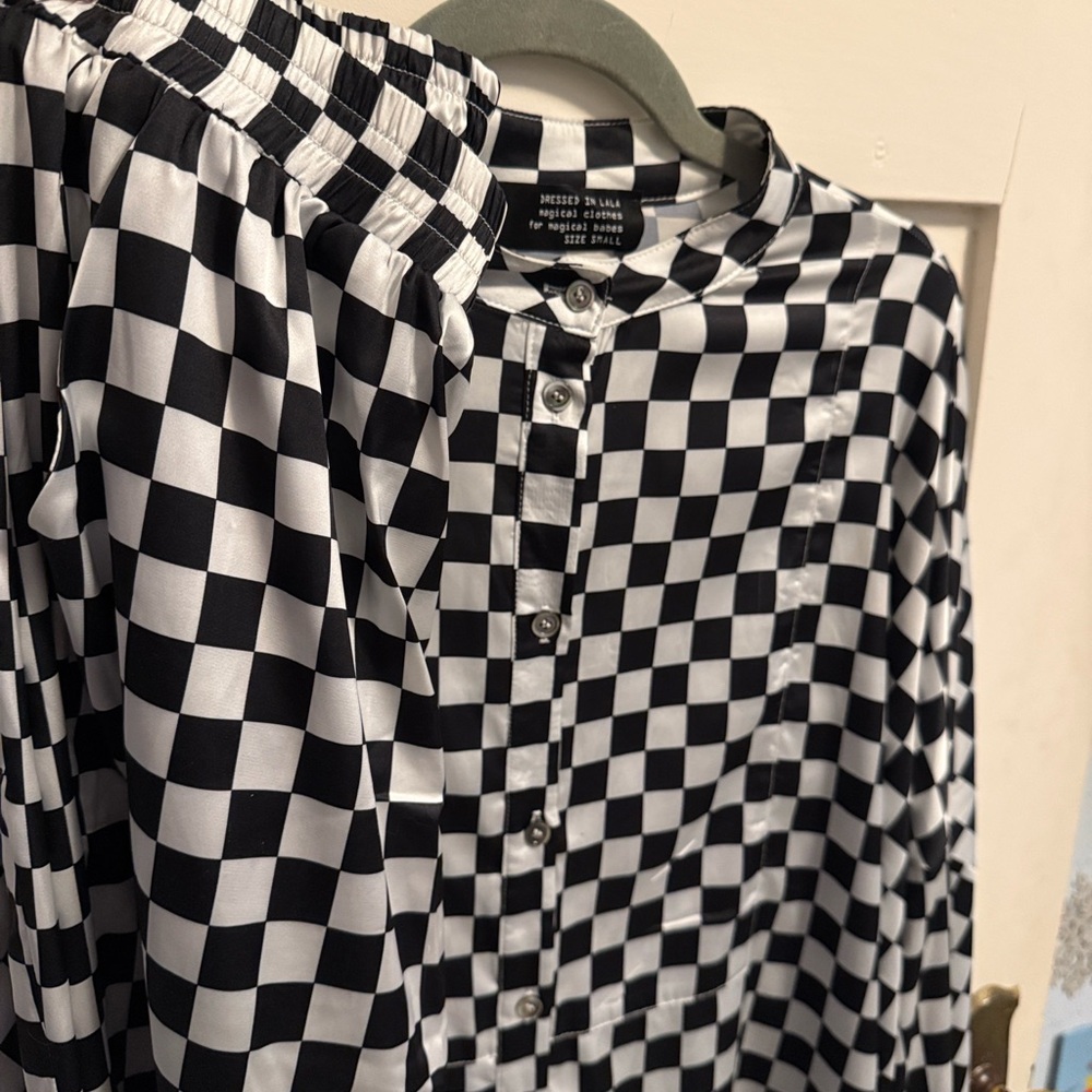Lala Satin Playsuit in Checkerboard Satin Set - Picture 3 of 3